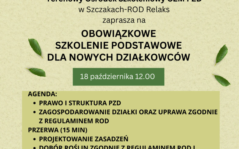 Obowiązkowe, stacjonarne szkolenie dla nowych działkowców